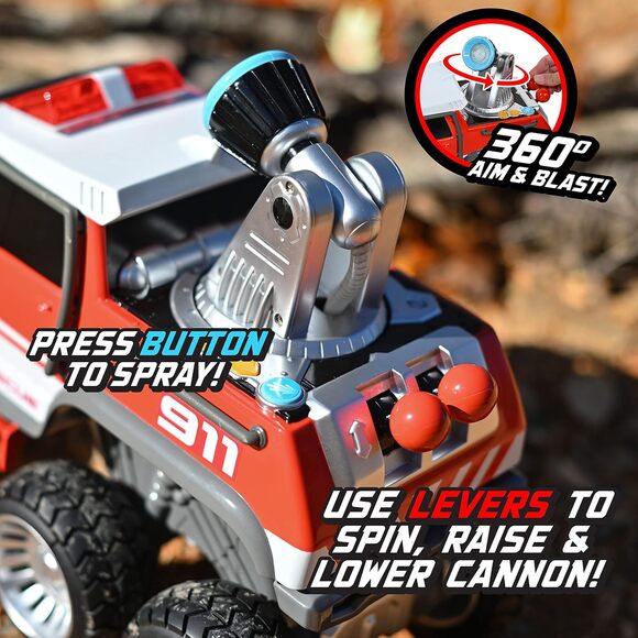 Fire Rescue Firetruck w/ Shooting Water Cannon Lights Sounds Motorized Drive - Picture 4 of 8